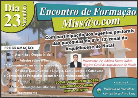 Cerca de 150 agentes de pastorais participarão do Miss@o.com